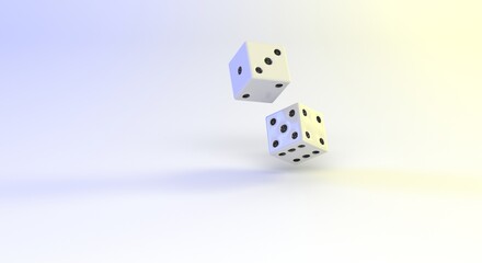dice being thrown randomly on a plain background (3d illustration)
