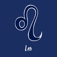 Fototapeta premium Hand drawn Zodiak signs. Blue Leo zodiac icons on a blue background. Astrological symbols of the zodiac. Vedic astrology
