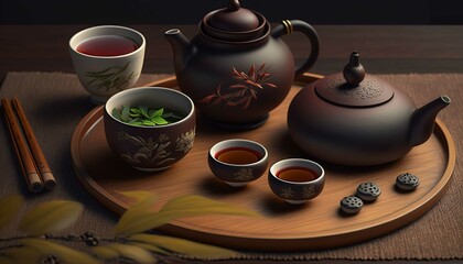 Obraz na płótnie Canvas A beautiful porcelain teapot is being used to brew black tea