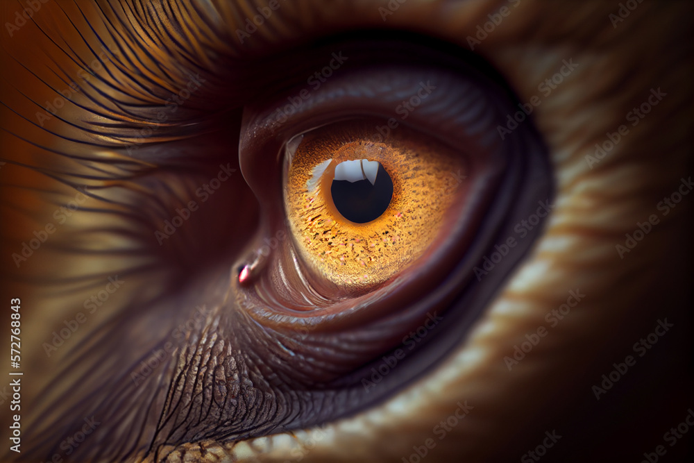 Poster beautiful photo of an monkey eye taken at close range. generative ai technology.