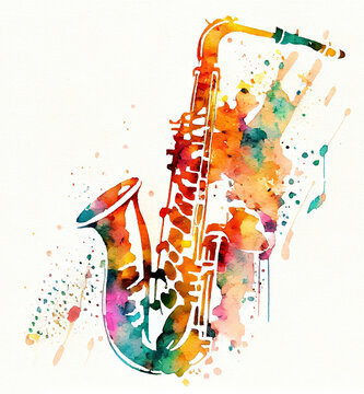 Saxophone abstraction. Music JAZZ art. Generative AI, bright colorful illustration