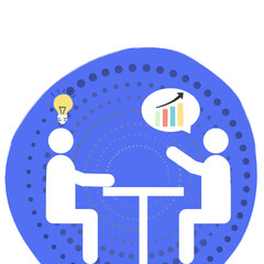Illustration two people talking while one of them has an idea to solve a problem 
