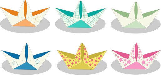 vector illustration set of paper boats isolated
