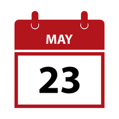 May 23. Vector flat daily calendar icon. Date and time, day, month for birthday, anniversary, appointment, remainder or event. Holiday.