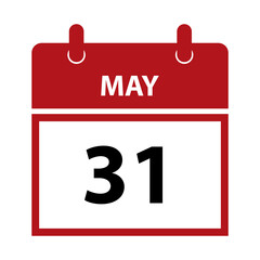 May 31. Vector flat daily calendar icon. Date and time, day, month for birthday, anniversary, appointment, remainder or event. Holiday. Anti-tobacco Day