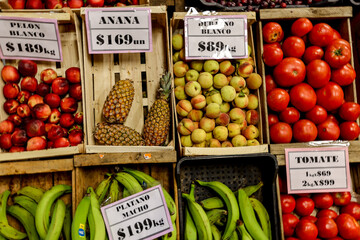 Montevideo, Uruguay - December 22, 2022: Produce and assorted goods on display for sale in an...