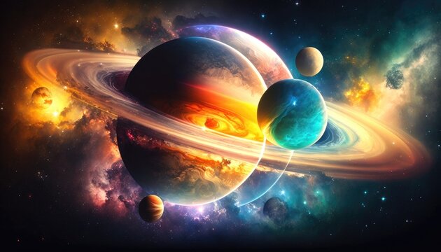 Saturn and solar system created with generative AI technology.