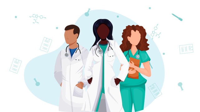 Webconcept illustration national doctor day. Doctor man, woman black doctor. Flat, cartoon style.