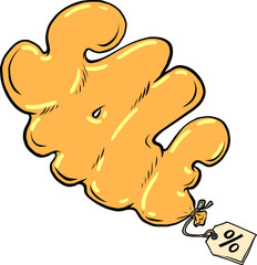 Yellow balloons with the inscription sale, they are held by a ribbon with a tag with a percent sign. Notification about promotions, discounts and offers.
