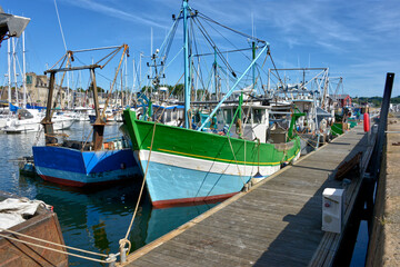 Fish boats in the port of Paimpol, a commune in the Côtes-d'Armor department in Brittany in northwestern France