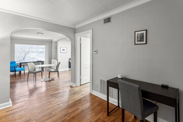 modern interior of a white apartment with open floor layout long term rental loft