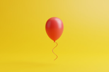 One red balloon on a yellow background. 3d render illustration