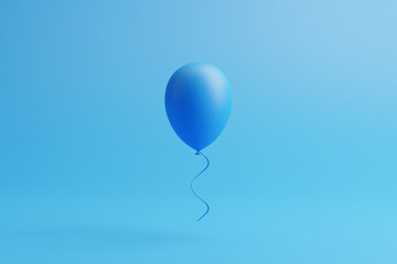 One blue balloon on a blue background. 3d render illustration