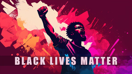 Fototapeta Black lives matter poster with a silhouette of a man raising his fist. Generative ai obraz