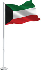Isolated waving national flag of Kuwait on flagpole