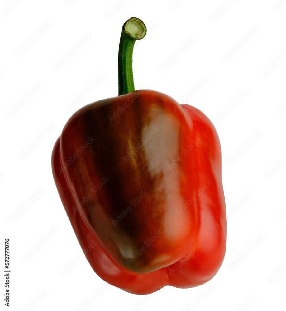 Poster red pepper with a greenish spot on the white background