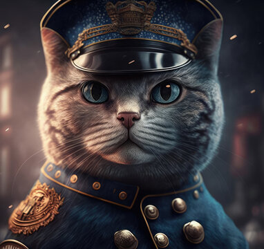 Cute Cat Wearing Police Uniform, generative AI, generative, AI