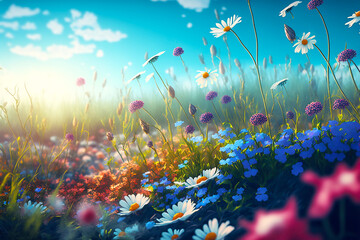 Obraz na płótnie Canvas Flowers blooming in the meadow - Generative AI