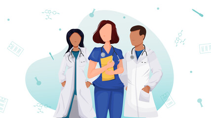 Webconcept illustration national doctor day. Doctor man, woman black doctor. Flat, cartoon style.