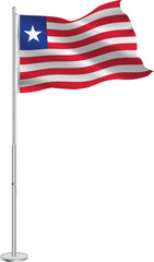 Isolated waving national flag of Liberia on flagpole