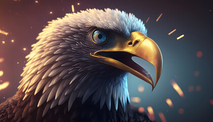 Bald eagle on american flag background created with generative AI technology