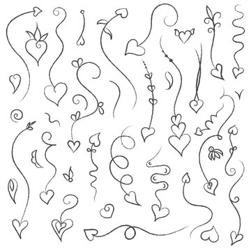Arrow Hearts set of cute doodly design elements - arrows with heart heads in doodle style