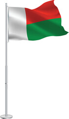 Isolated waving national flag of Madagascar on flagpole
