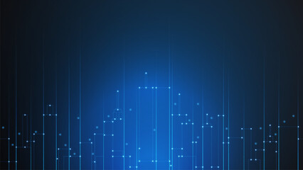 cityscape technology background concept. city space bright glowing neon, data blue line circle lights, technology Abstract, vector. city for tech, web banner, web site, communication, transformation.