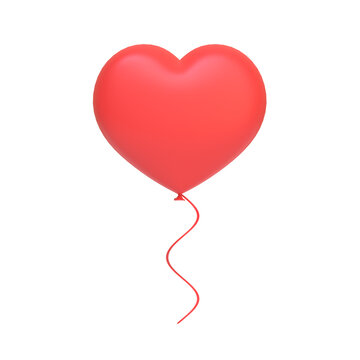 Red heart shaped balloon isolated on white background. 3d render illustration