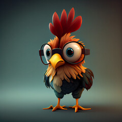 Cartoon Rooster animation. Generative AI