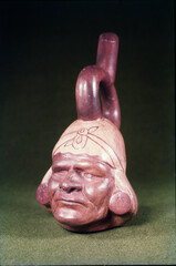 pre inca pottery fired and painted head of indigenous-pottery of ancient culture and unidentified...