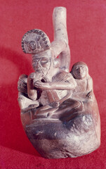 pre inca pottery fired and painted head of indigenous-pottery of ancient culture and unidentified...