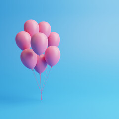 Fototapeta na wymiar A bunch of pink balloons on a blue background. 3d render illustration