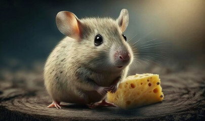  a mouse eating a piece of cheese on top of a table.  generative ai