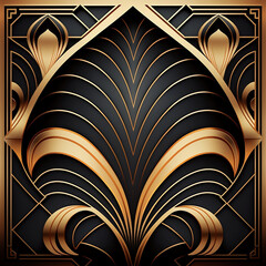 Realistic 3D artdeco gold design background illustration created with Generative AI technology