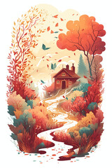 storybook illustration of a house in the forest