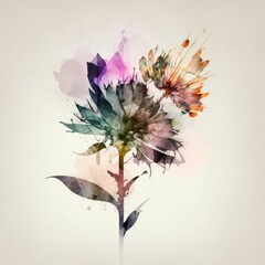 Abstract double exposure watercolor flower - generative ai