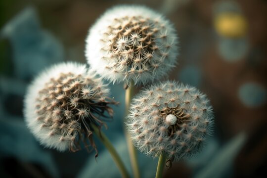 Dandelion flower close up image shot. Macro photography style. Generative AI