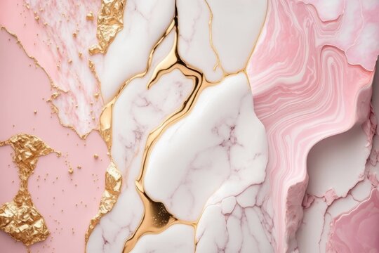 Pink and gold marble texture Background - generative ai