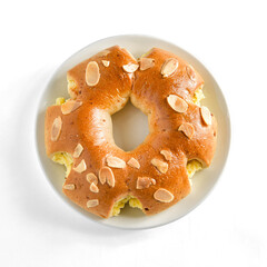 Almond flower donut loaf. There are photo and vector versions for design idea. The dough is baked different with heat and times of kneading and designs. Butter is added to increase better flavor