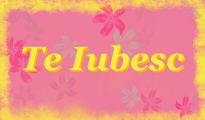 te iubesc - I love you written in Romanian - yellow and pinkcolor - picture, poster, placard, banner, postcard, ticket.  png Romania
