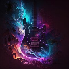 Abstract canvas neon light guitar artwork design digital art wallpaper glowing space background - generative ai
