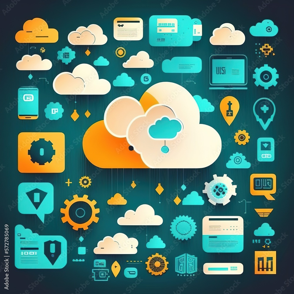 Aufkleber cloud computing and technology icons, cloud technology is used to centralize the collection of perso