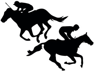 Black and white vector flat illustration: Race horse silhouette