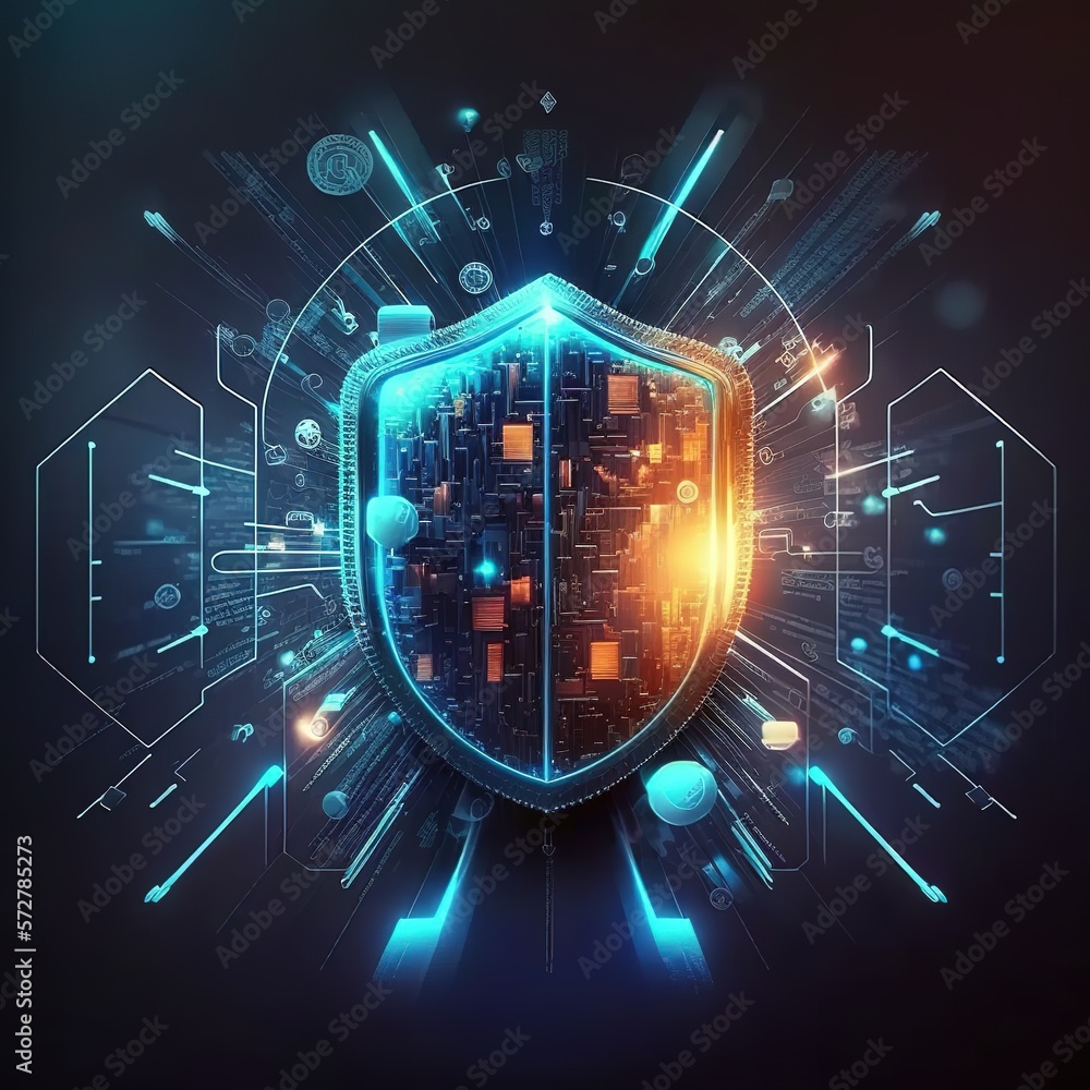 Poster cyber security.digital padlock icon,cyber security technology network data protection technology vir
