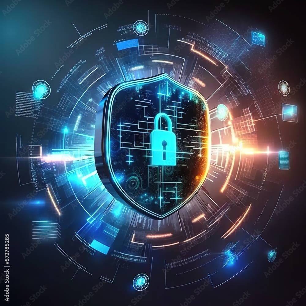 Poster cyber security.digital padlock icon,cyber security technology network data protection technology vir