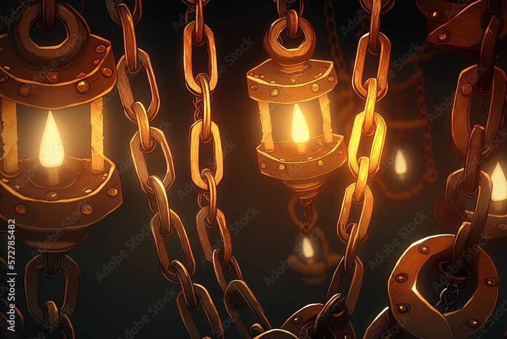 Poster lighting up a closeup of rusted metal links from the past generative ai