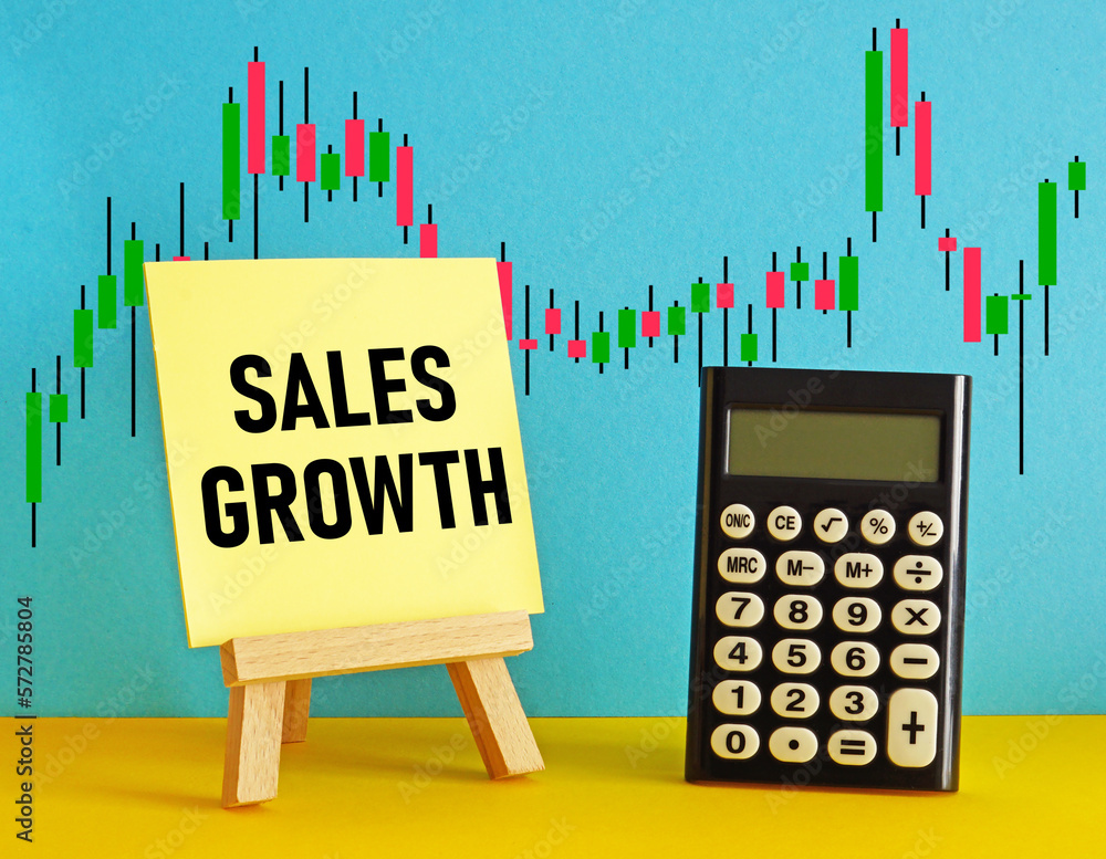 Poster sales growth is shown using the text and photo of calculator
