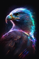 Photo abstract neon light eagle artwork design digital art wallpaper glowing space background  - generative ai
