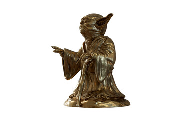 Fototapeta premium Yoda concentrated gold png isolated 3d figurine rendering on transparent background